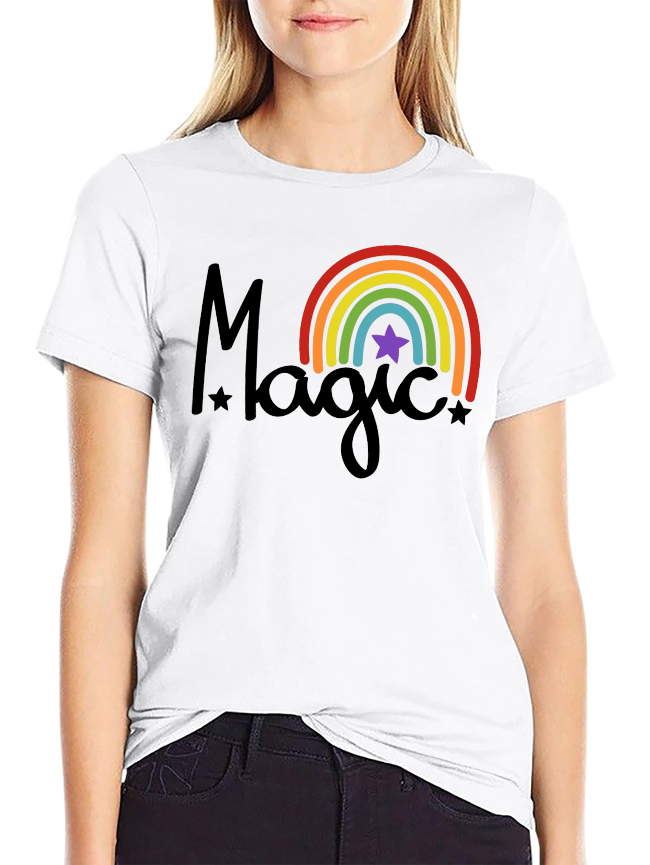 Magic Rainbow Star Black T-Shirt