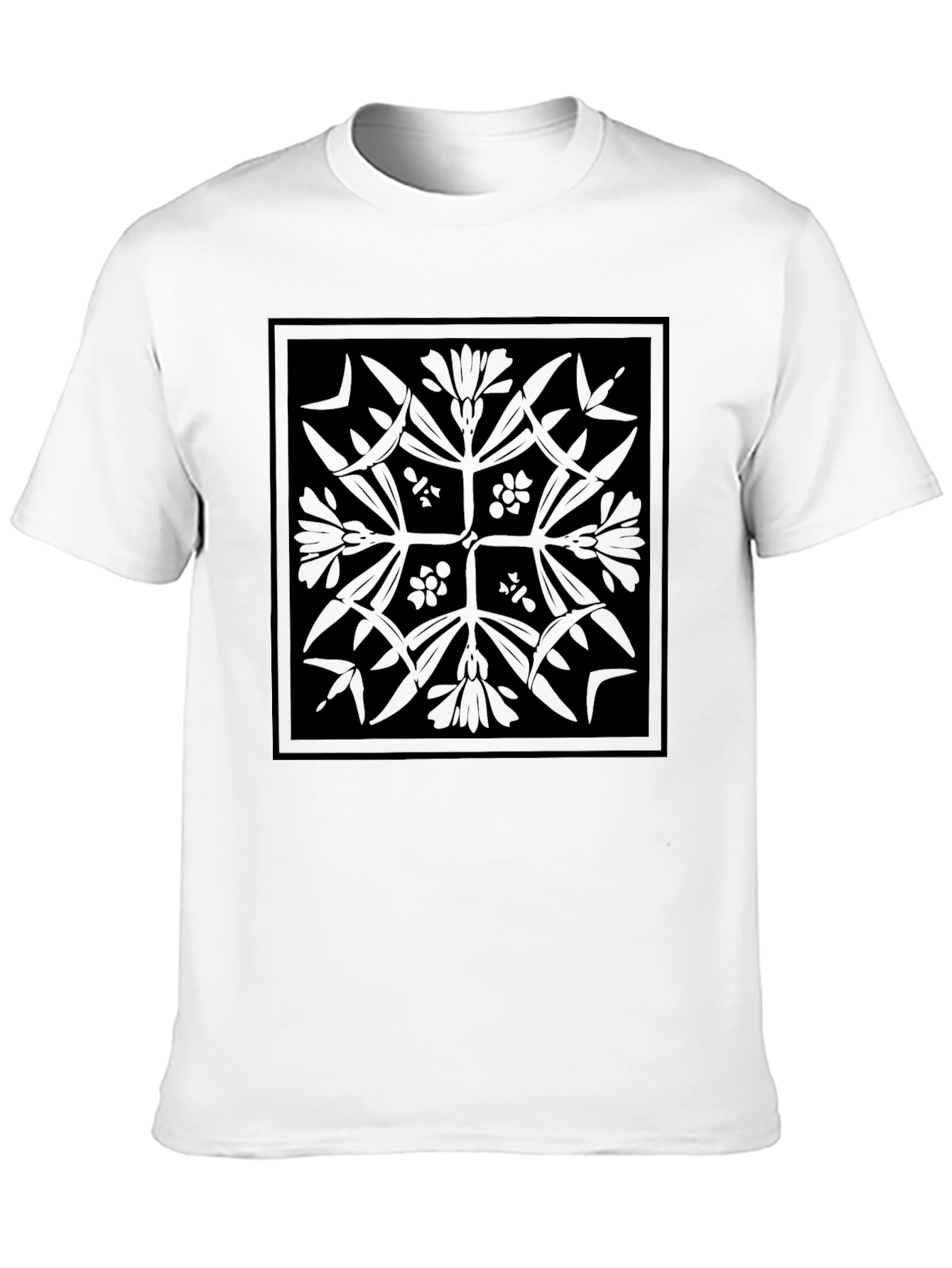 Geometric Floral Print Black T-Shirt