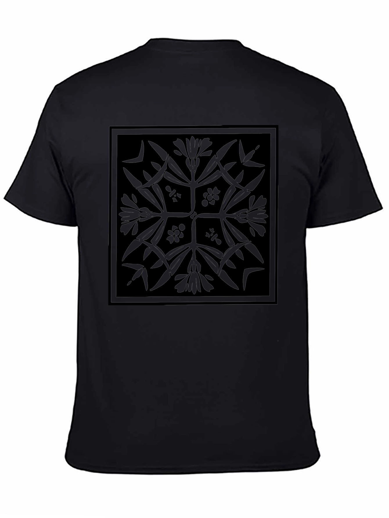 Geometric Floral Print Black T-Shirt