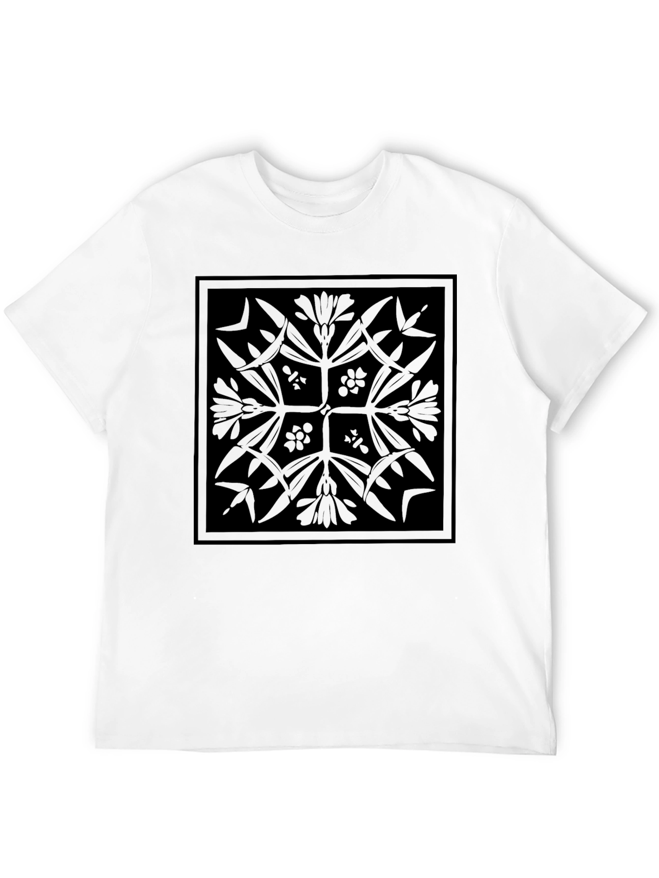 Geometric Floral Print Black T-Shirt