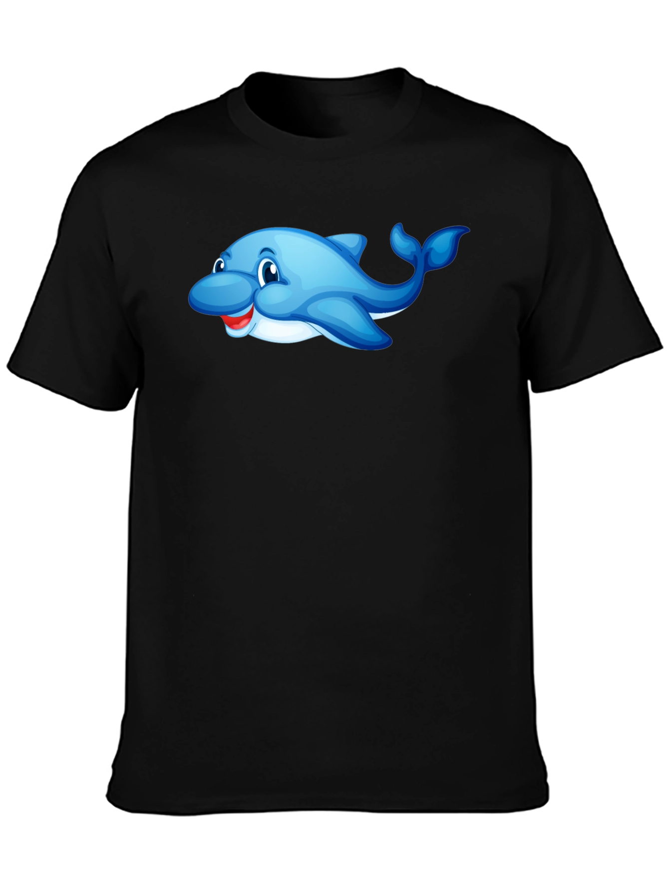 Cheerful Dolphin Graphic Tee - Black Cotton Comfort