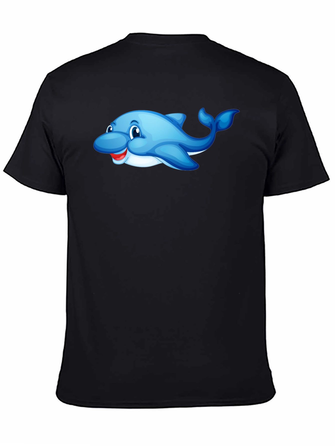 Cheerful Dolphin Graphic Tee - Black Cotton Comfort