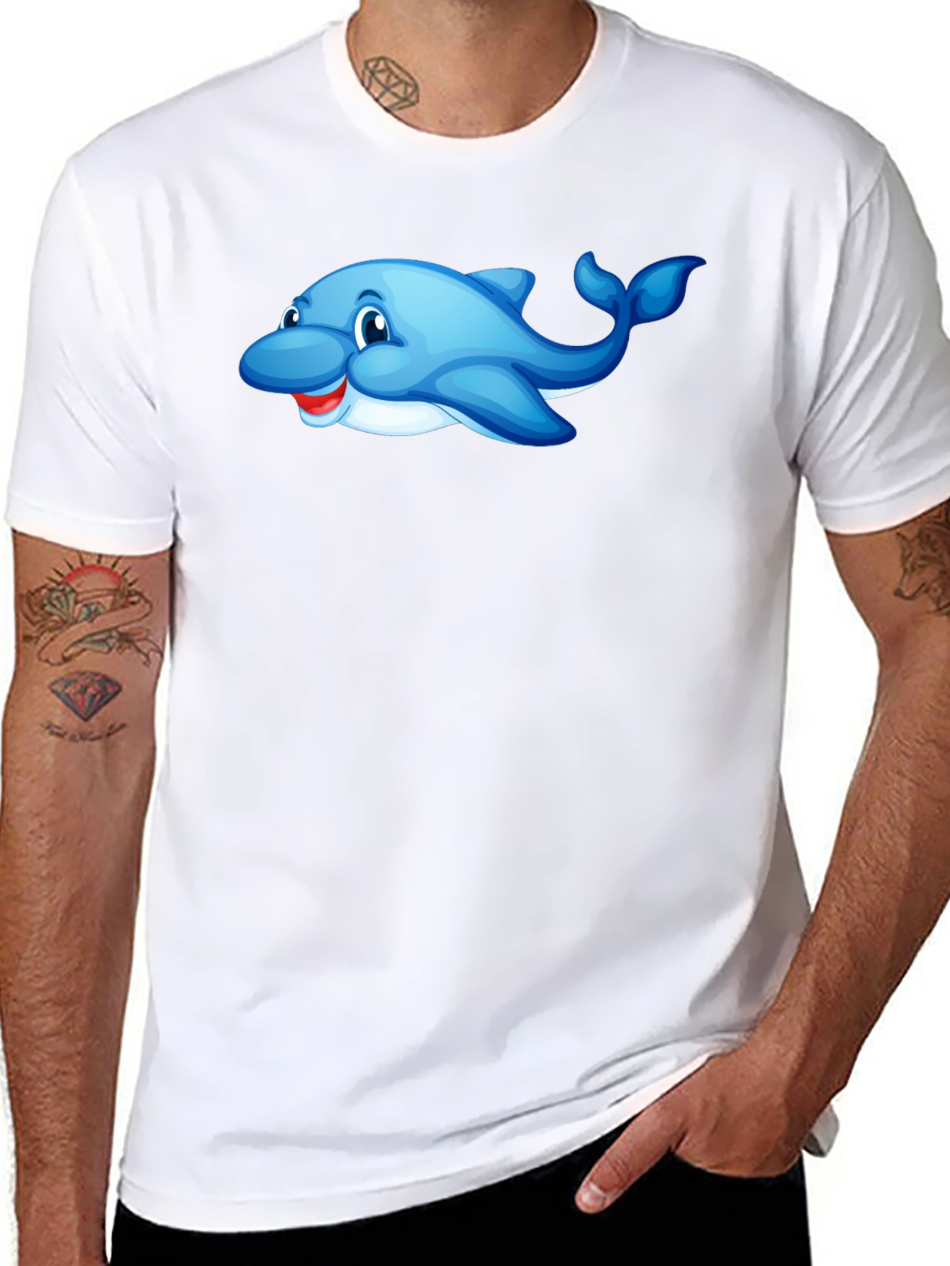 Cheerful Dolphin Graphic Tee - Black Cotton Comfort