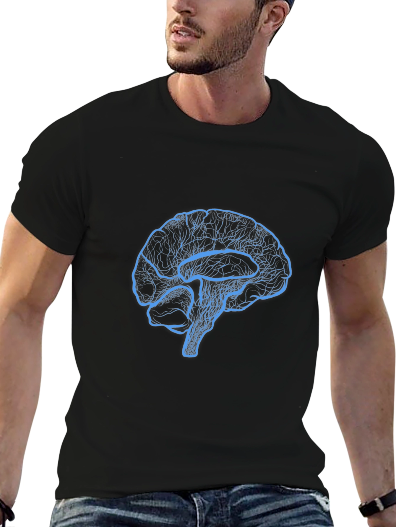 Brain Graphic Tee - Black Cotton T-Shirt