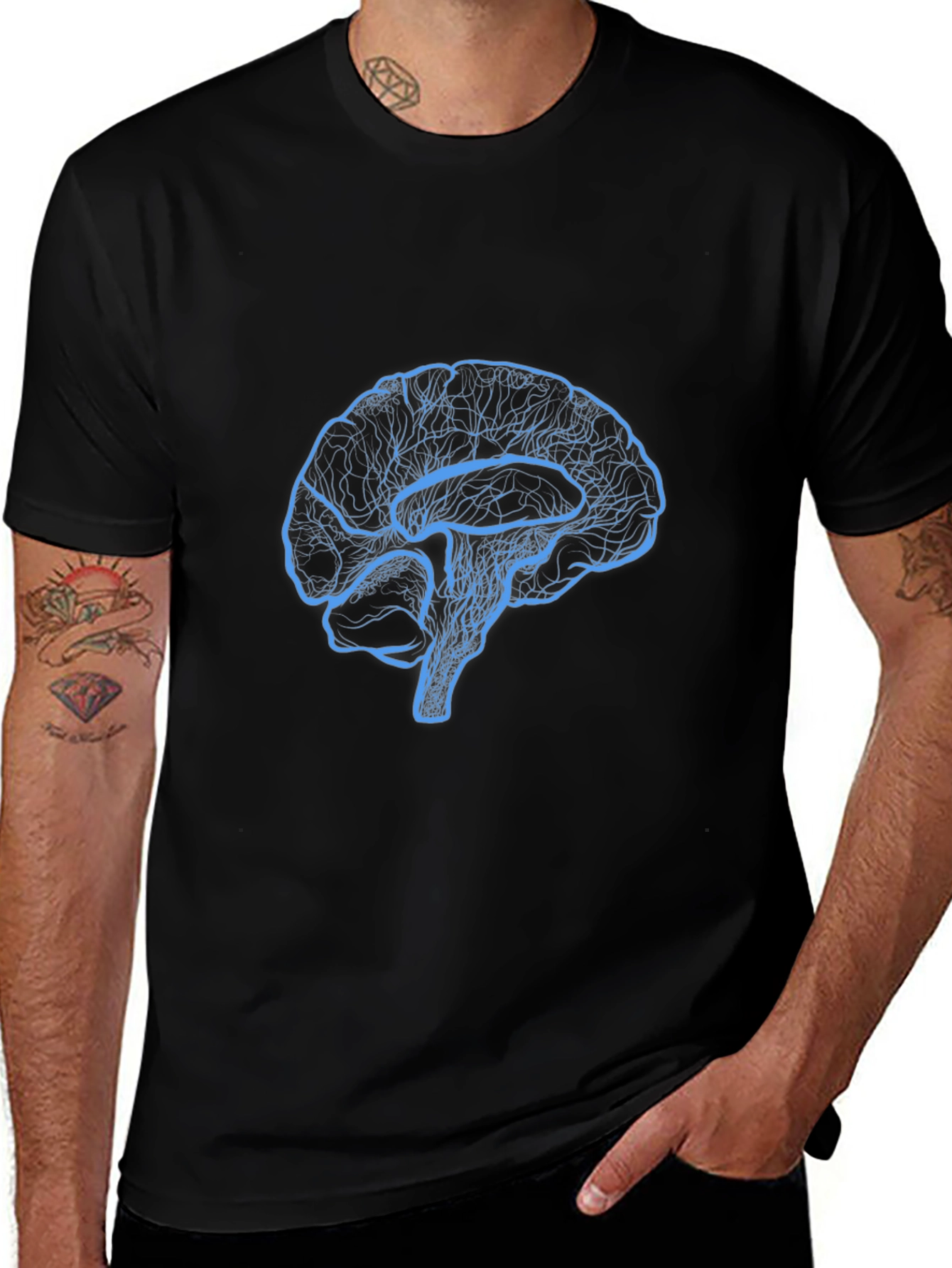 Brain Graphic Tee - Black Cotton T-Shirt