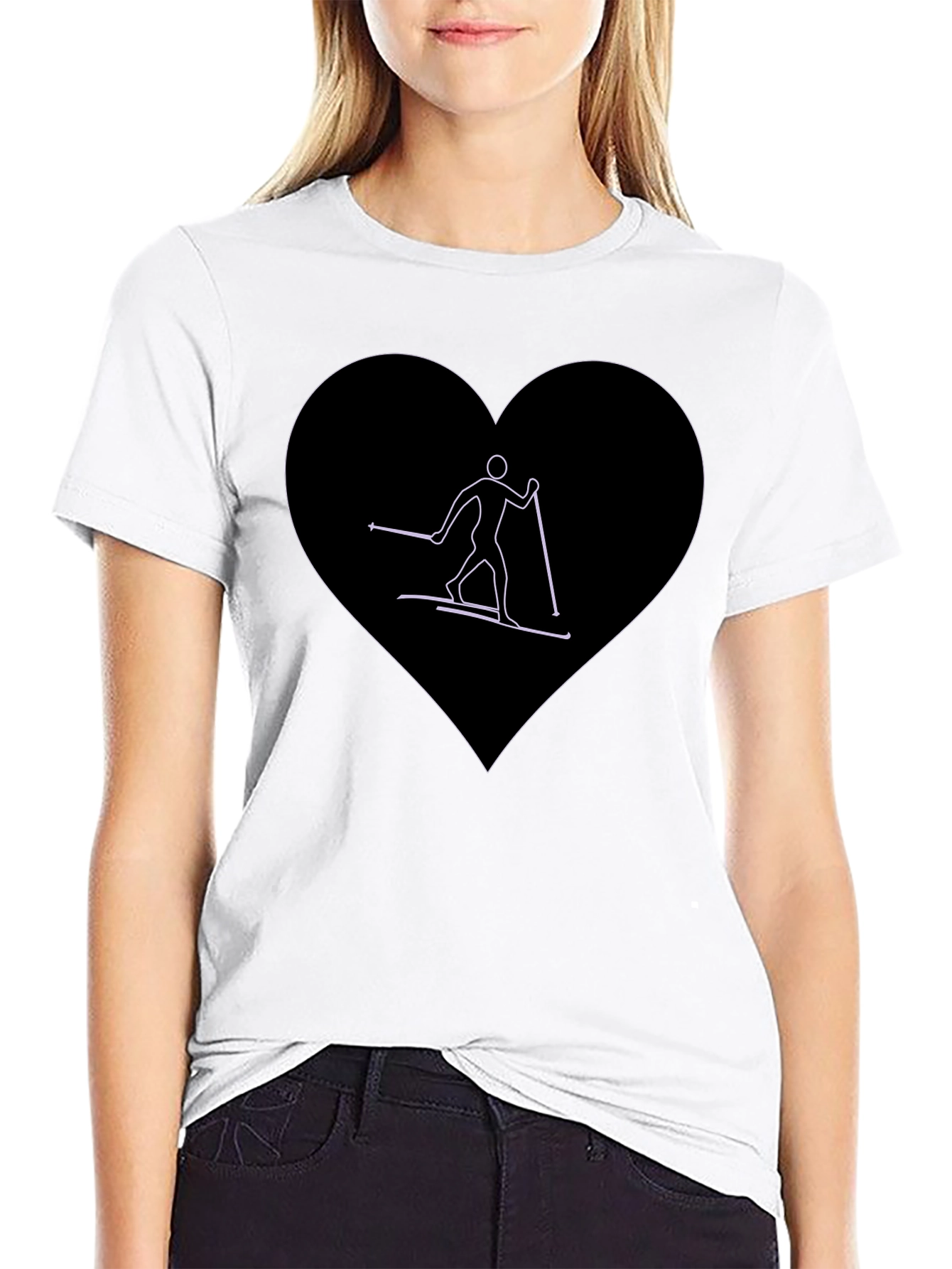 Skiing Heart Graphic T-Shirt - Black