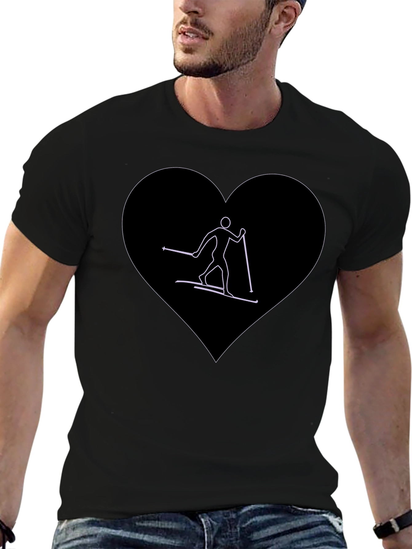 Skiing Heart Graphic T-Shirt - Black
