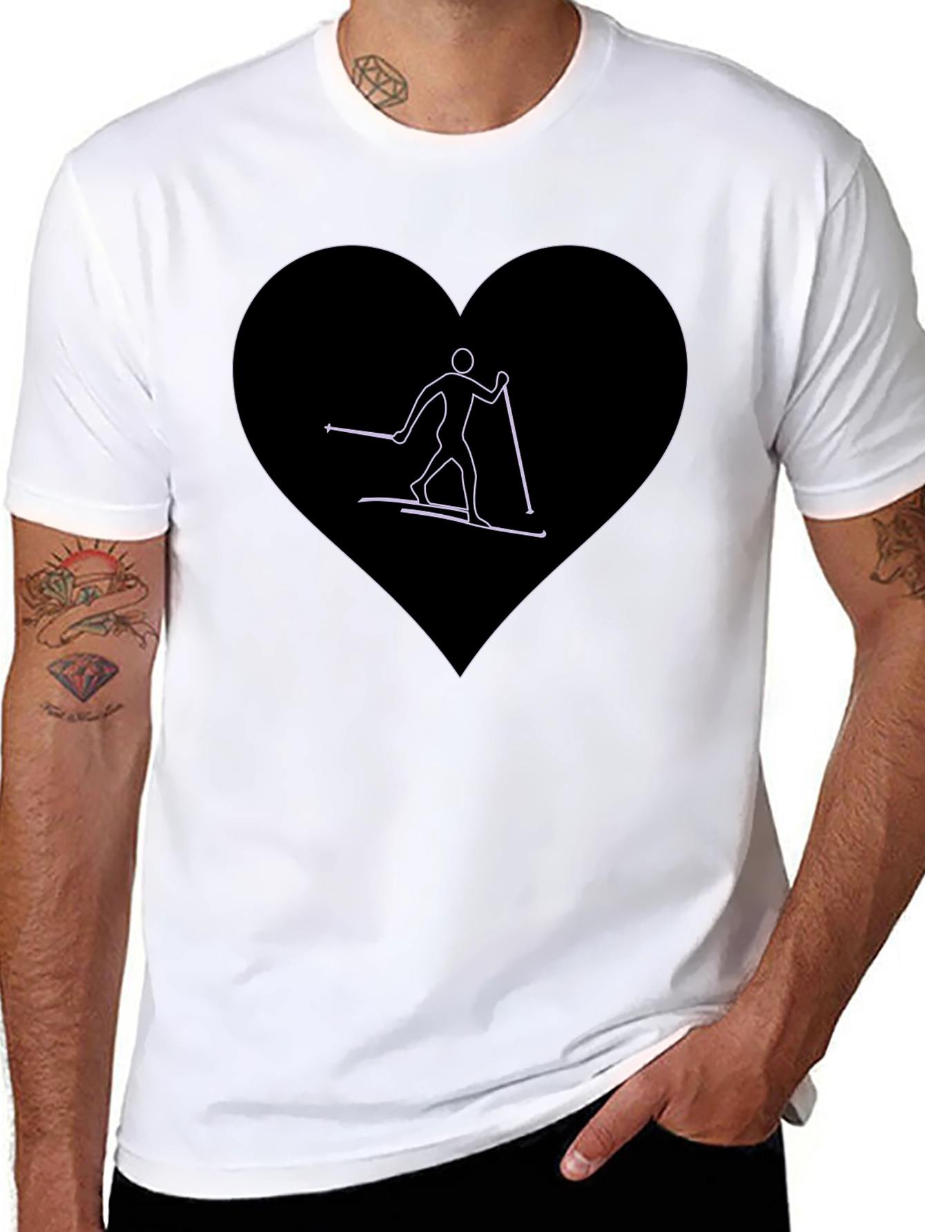 Skiing Heart Graphic T-Shirt - Black