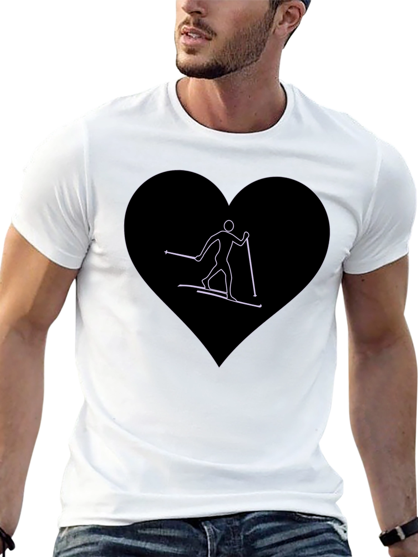 Skiing Heart Graphic T-Shirt - Black