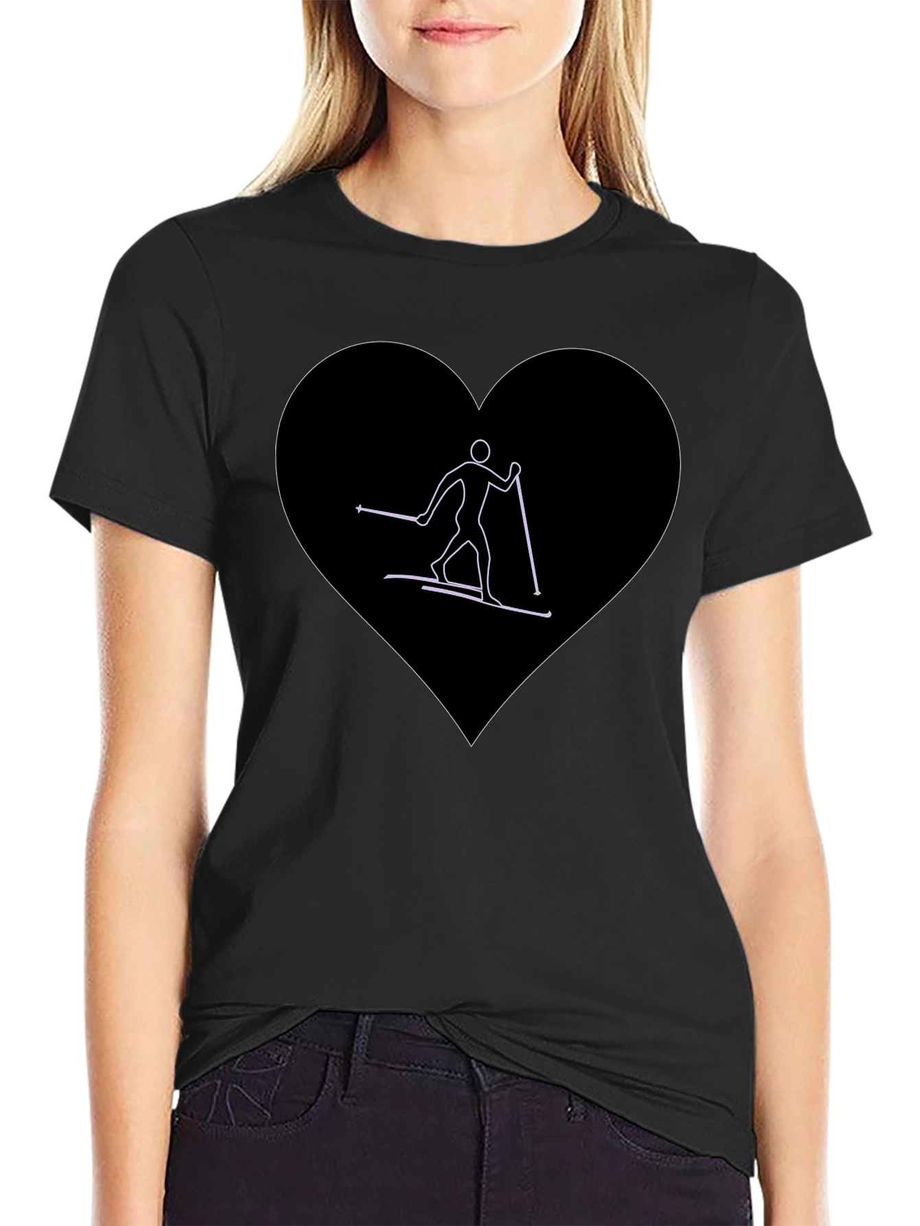 Skiing Heart Graphic T-Shirt - Black