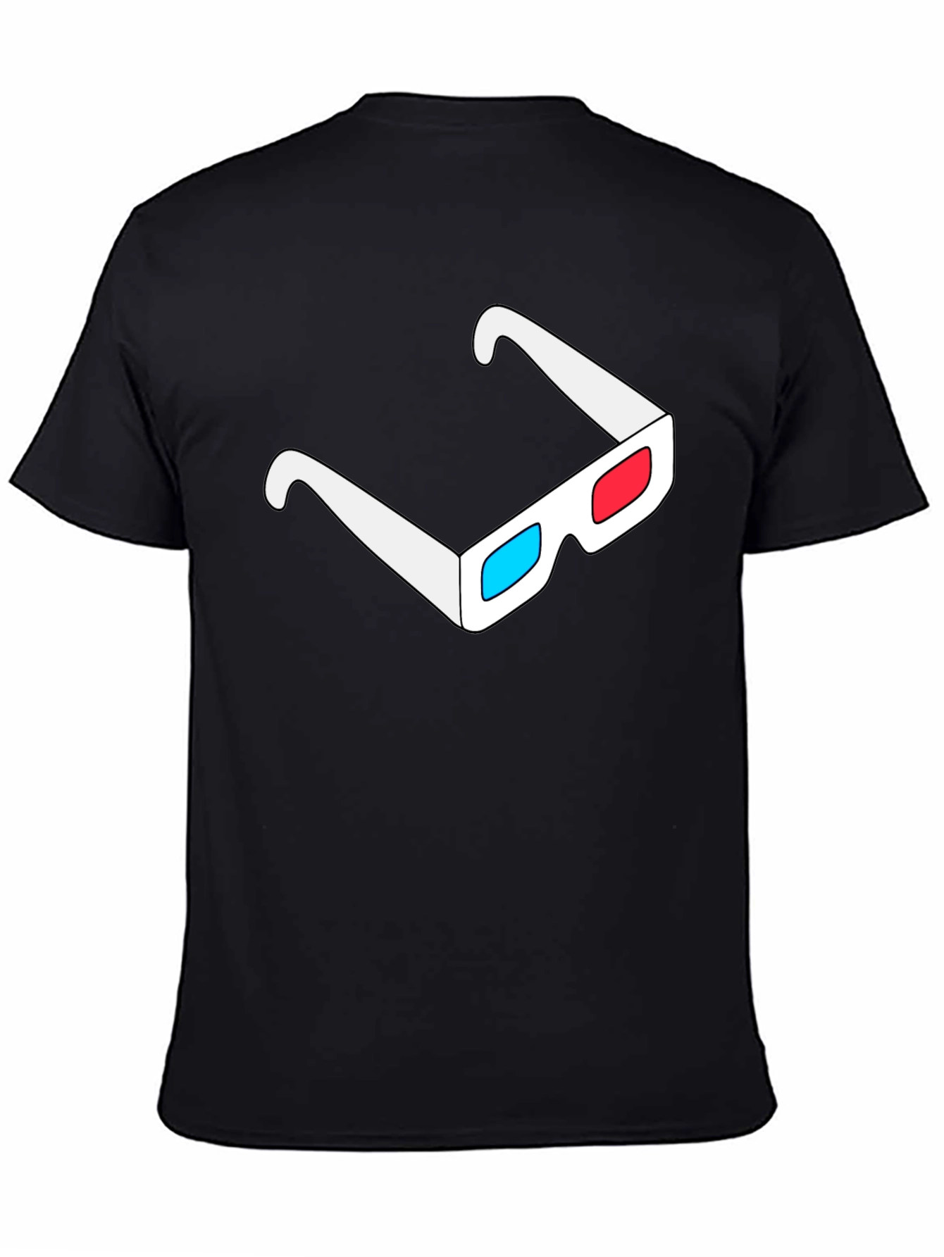 Retro 3D Glasses Graphic Tee - Black Cotton Casual