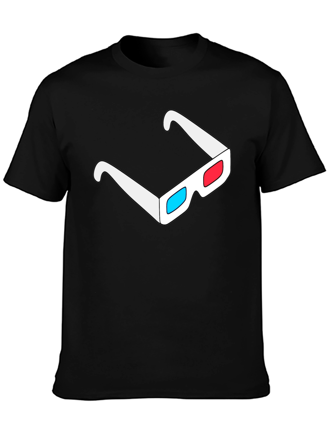 Retro 3D Glasses Graphic Tee - Black Cotton Casual