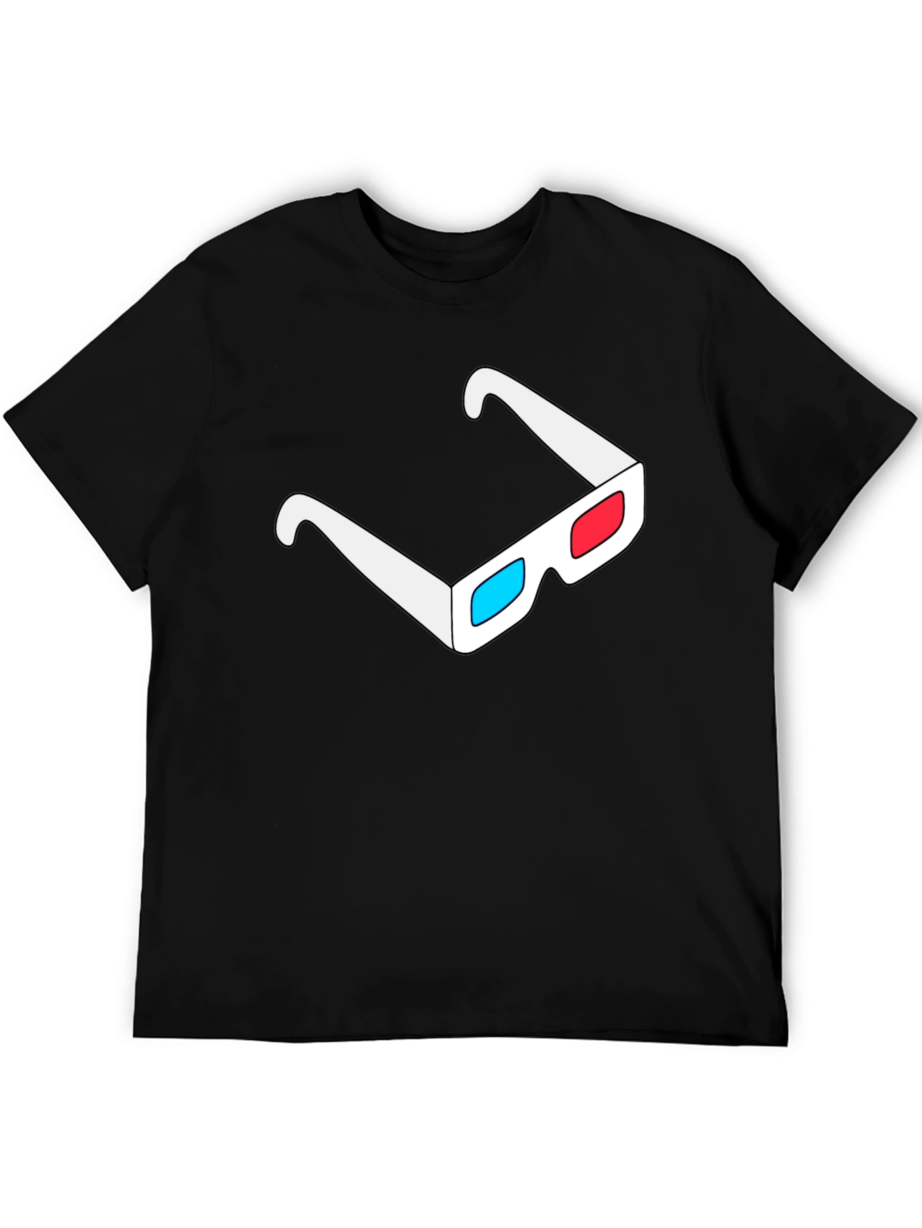 Retro 3D Glasses Graphic Tee - Black Cotton Casual