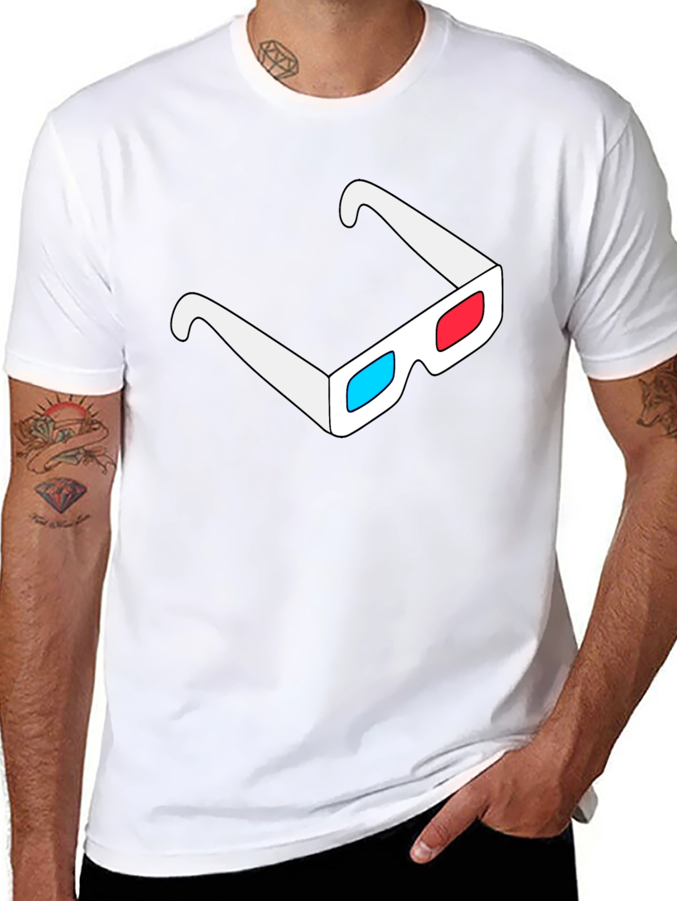 Retro 3D Glasses Graphic Tee - Black Cotton Casual