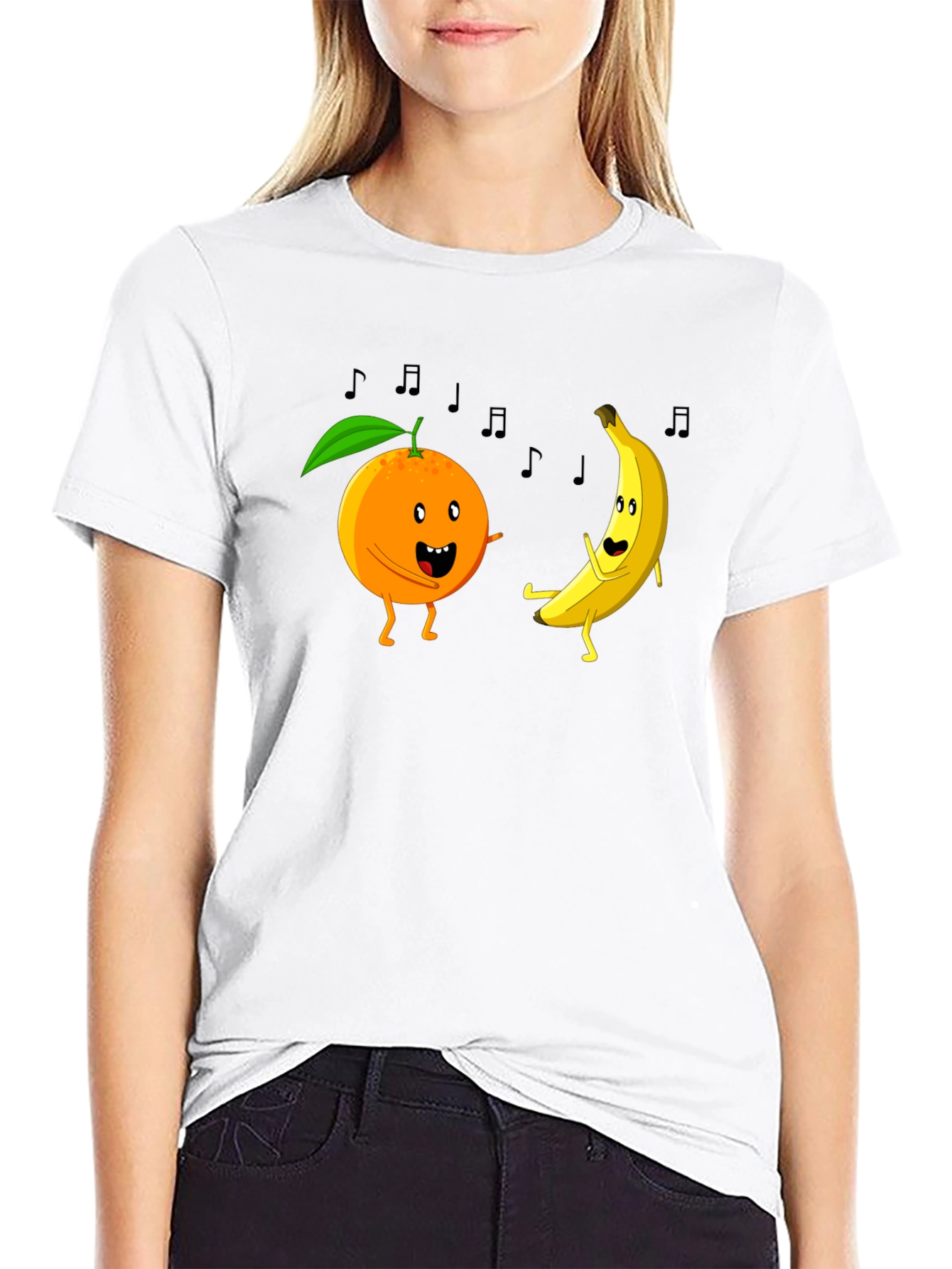 Dancing Fruits Graphic Tee - Black Cotton T-Shirt