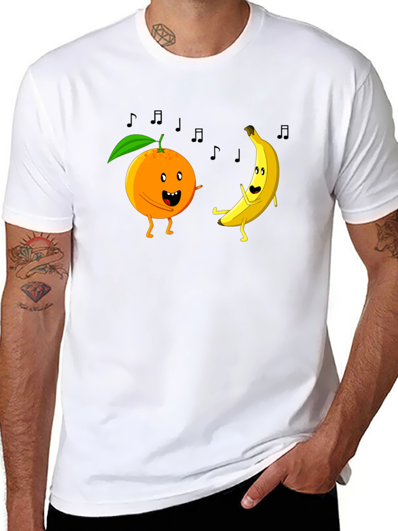 Dancing Fruits Graphic Tee - Black Cotton T-Shirt