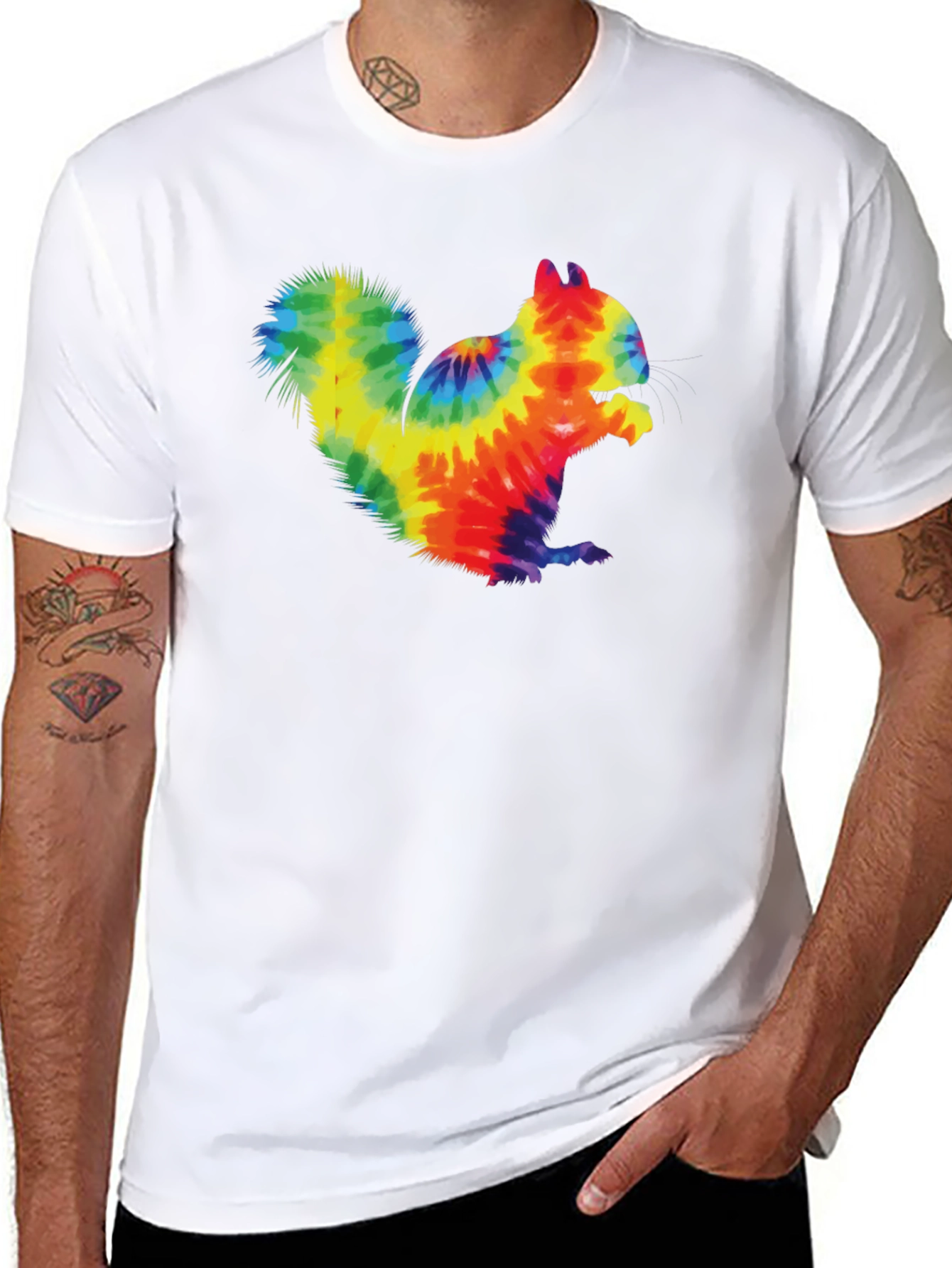 Tie Dye Squirrel Graphic T-Shirt - Casual Black Tee