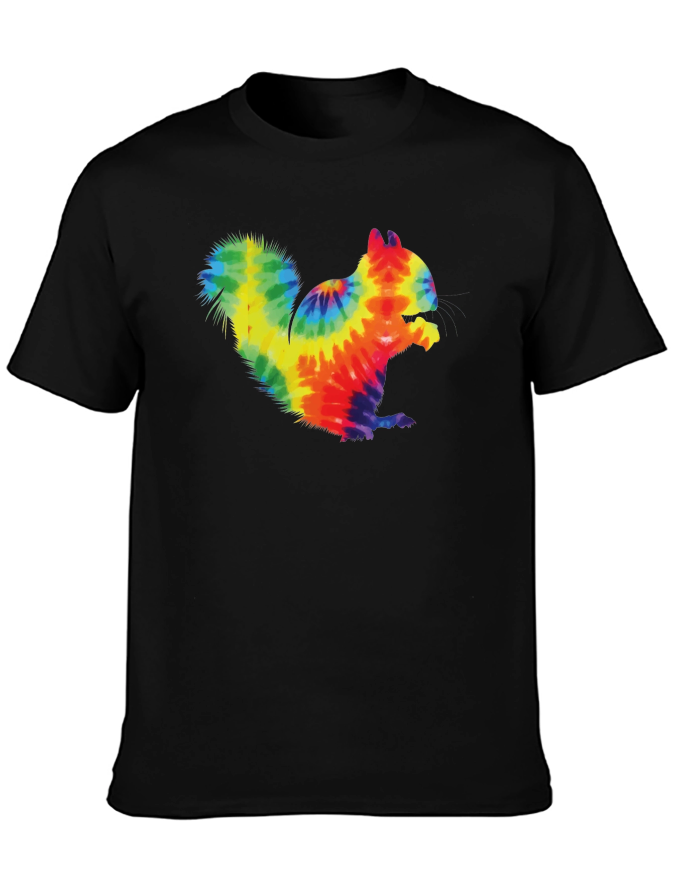 Tie Dye Squirrel Graphic T-Shirt - Casual Black Tee