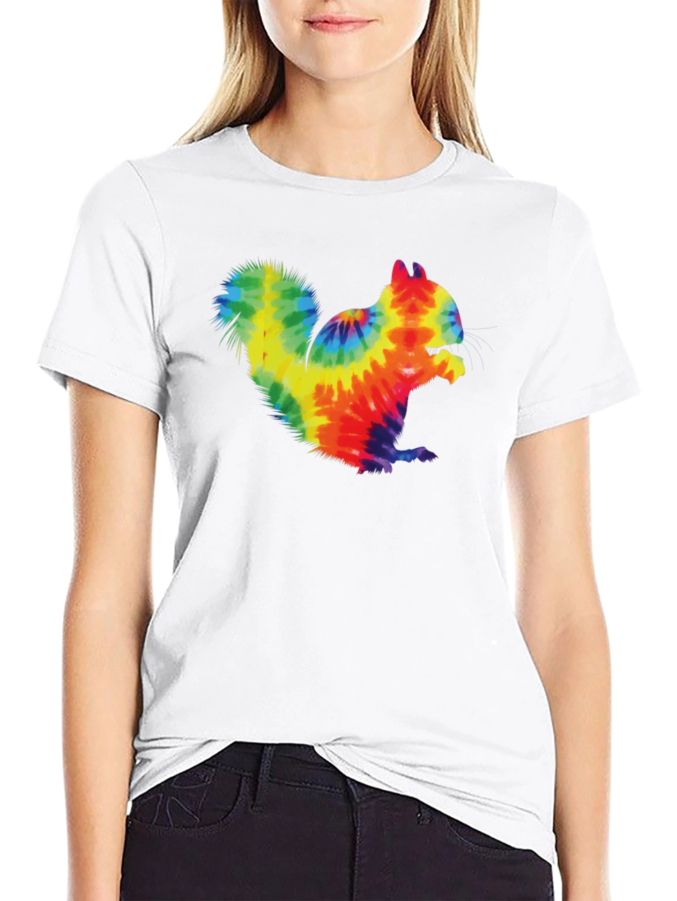 Tie Dye Squirrel Graphic T-Shirt - Casual Black Tee