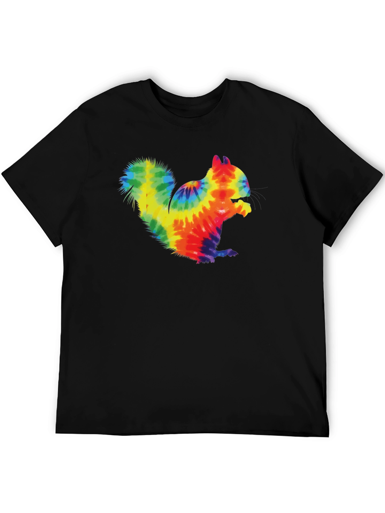 Tie Dye Squirrel Graphic T-Shirt - Casual Black Tee