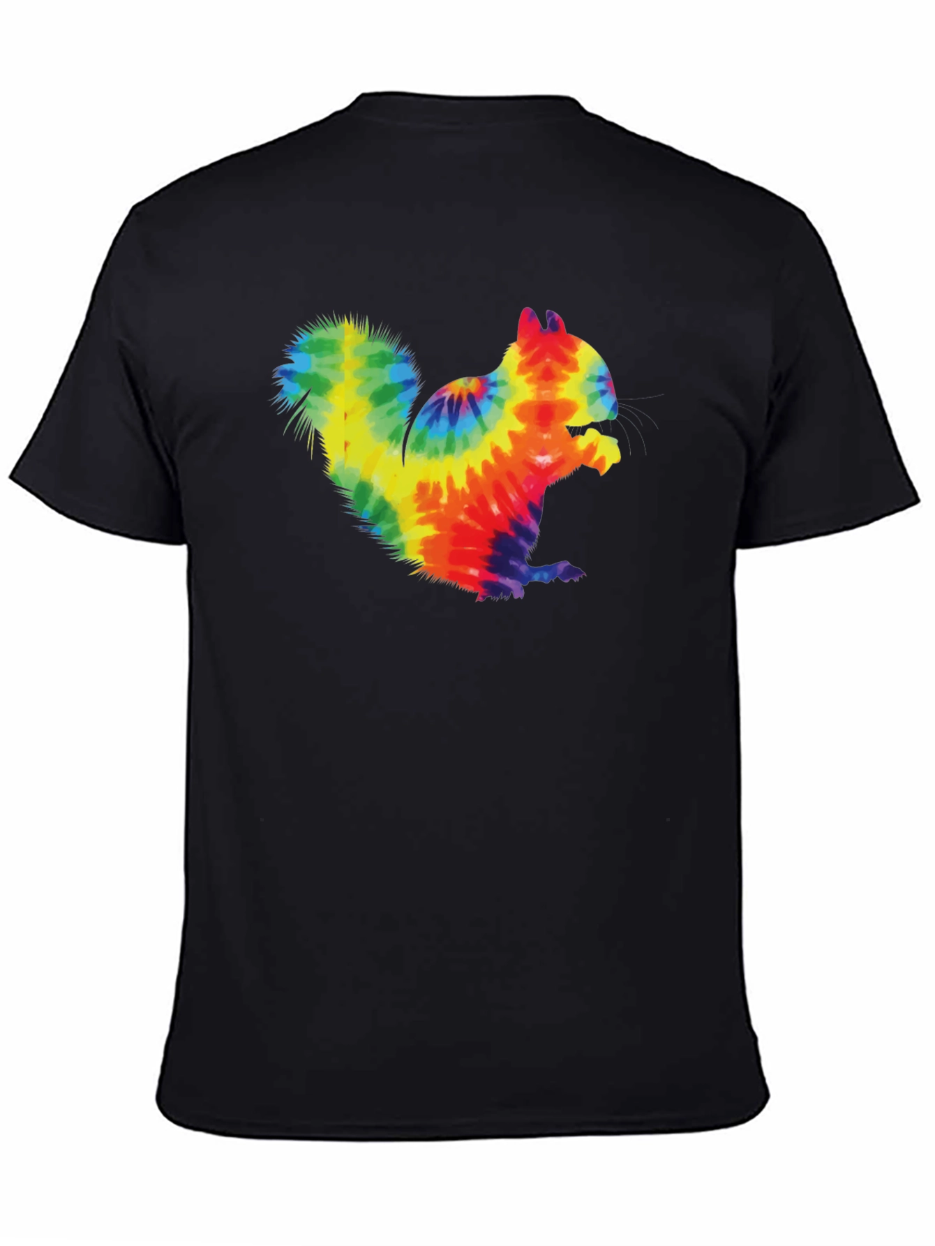 Tie Dye Squirrel Graphic T-Shirt - Casual Black Tee