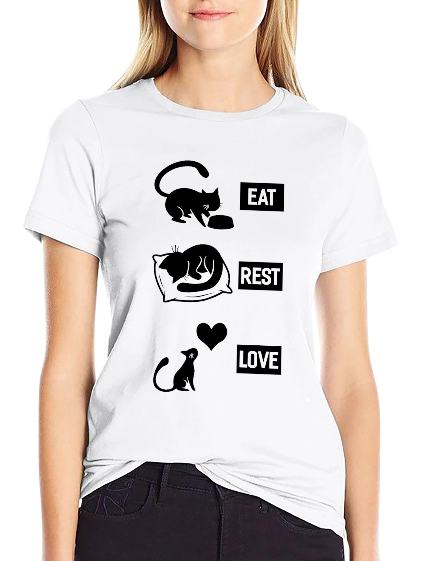 Eat Rest Love Cat Graphic T-Shirt