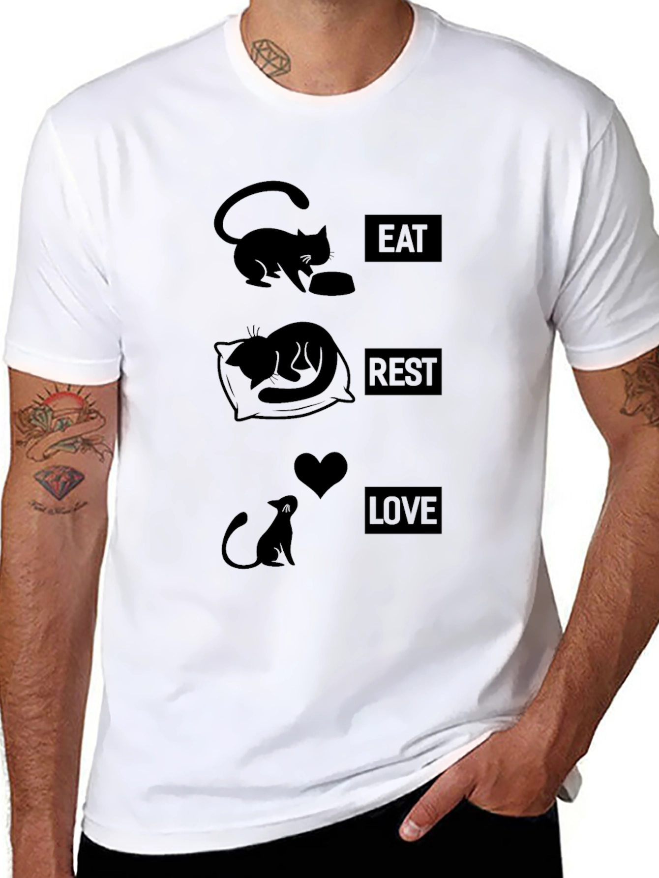 Eat Rest Love Cat Graphic T-Shirt
