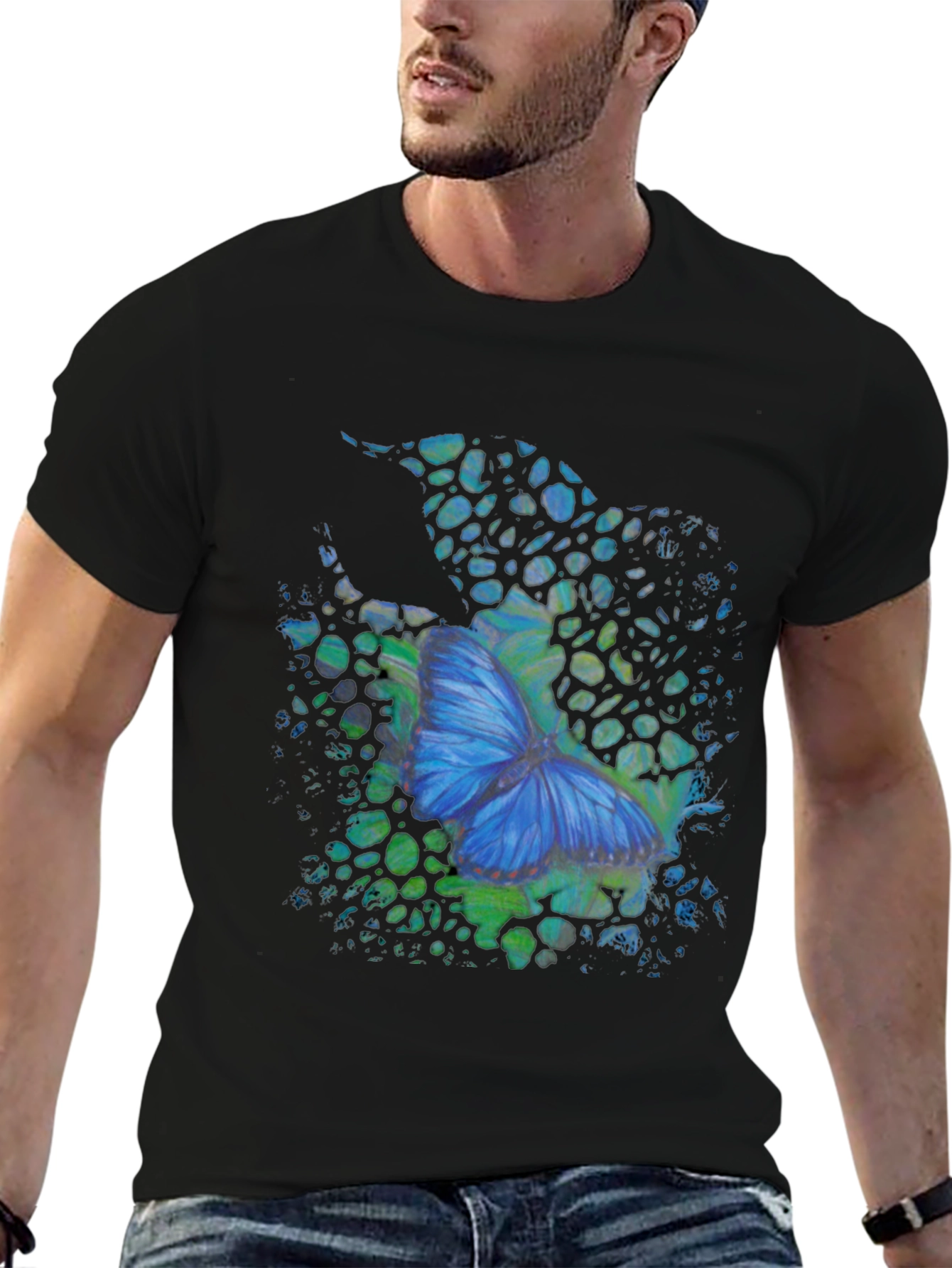 Butterfly Graphic Mens Black T-Shirt
