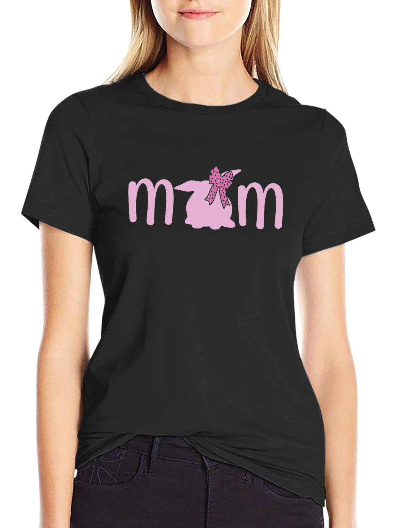 Cute Bunny Mom T-Shirt - Black