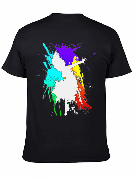 Colorful Splatter Dancer Graphic Tee - Black