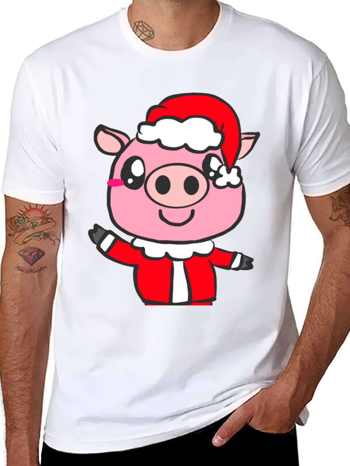 Festive Pig Santa T-Shirt - Holiday Cheer