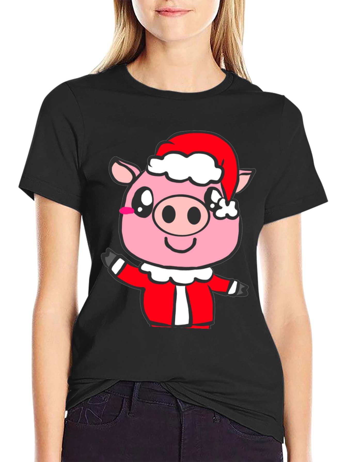 Festive Pig Santa T-Shirt - Holiday Cheer