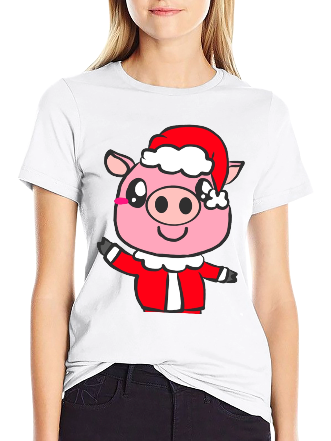 Festive Pig Santa T-Shirt - Holiday Cheer