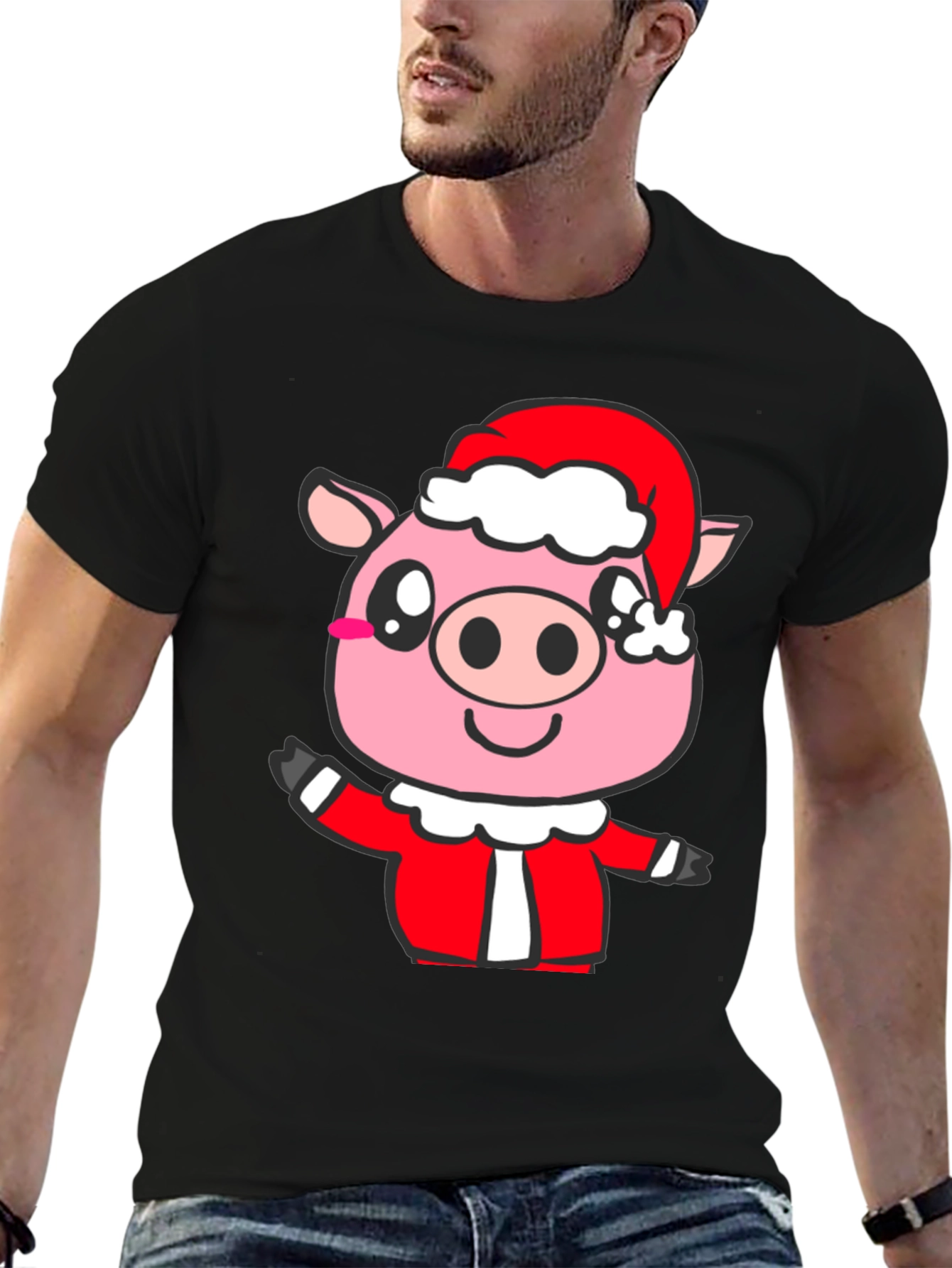 Festive Pig Santa T-Shirt - Holiday Cheer