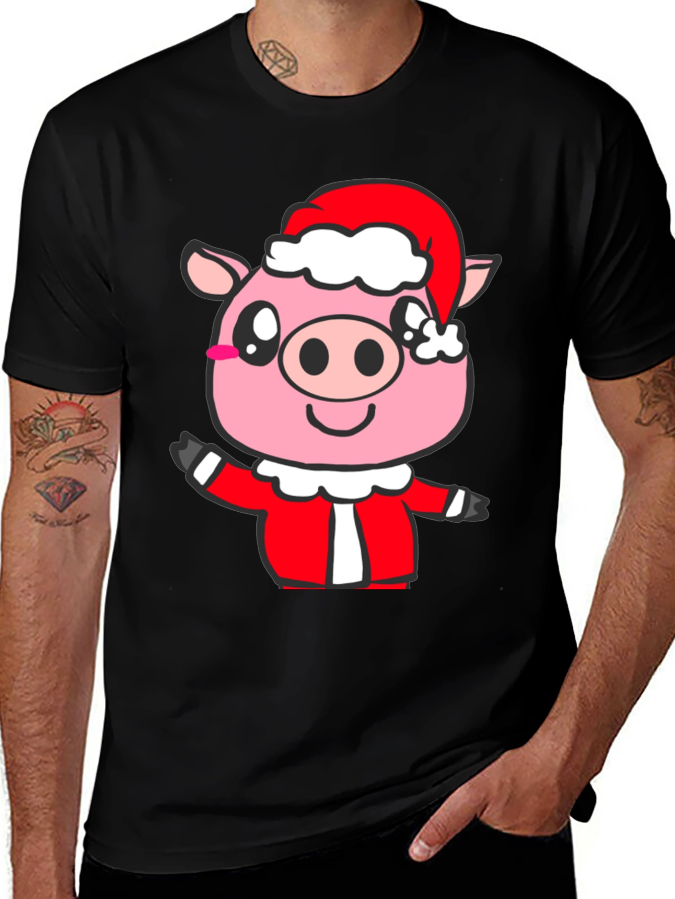 Festive Pig Santa T-Shirt - Holiday Cheer