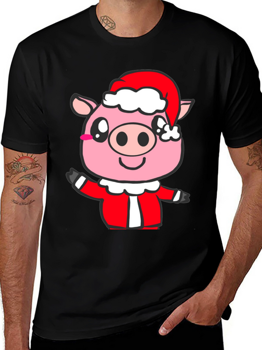 Festive Pig Santa T-Shirt - Holiday Cheer