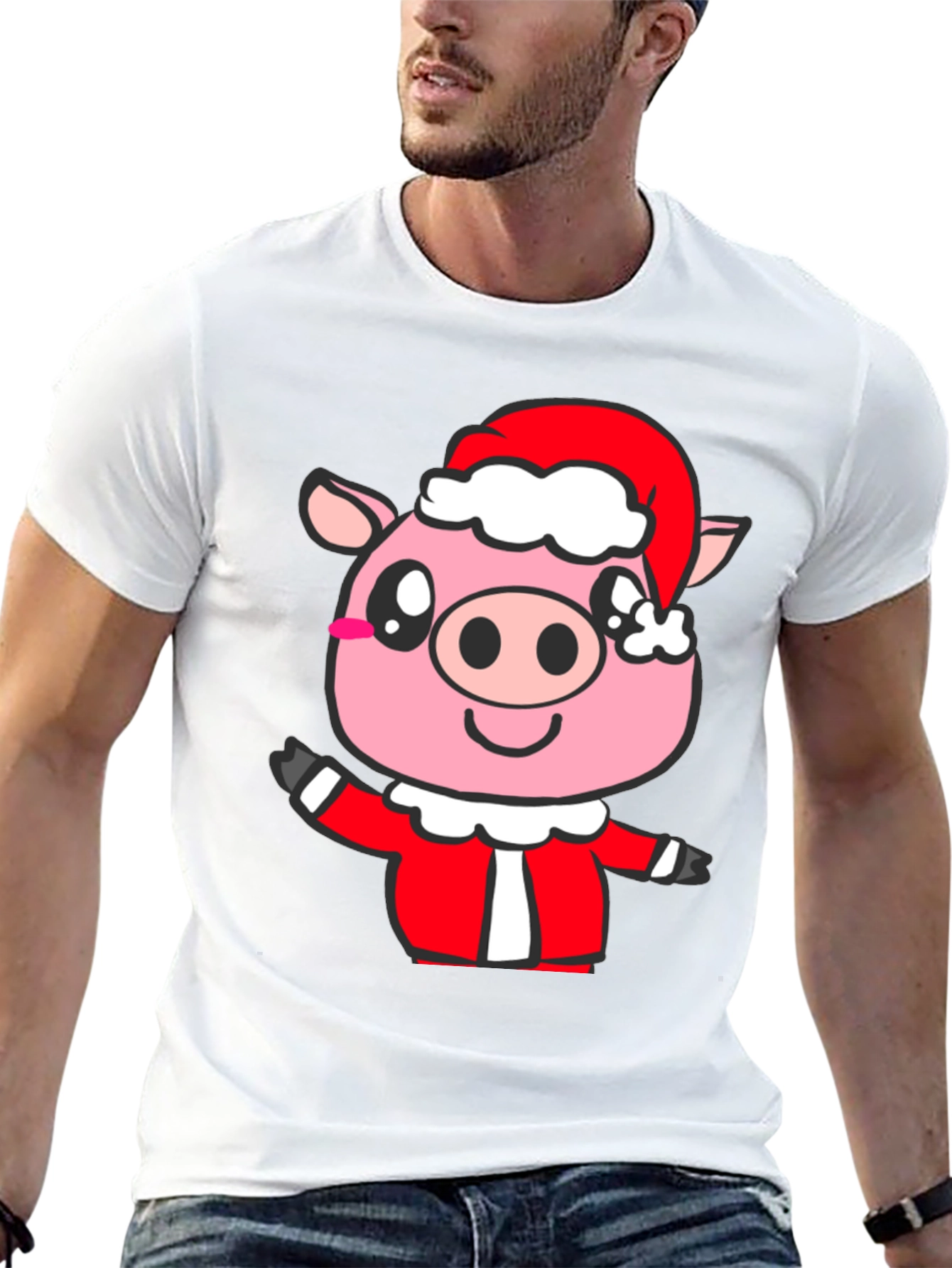 Festive Pig Santa T-Shirt - Holiday Cheer