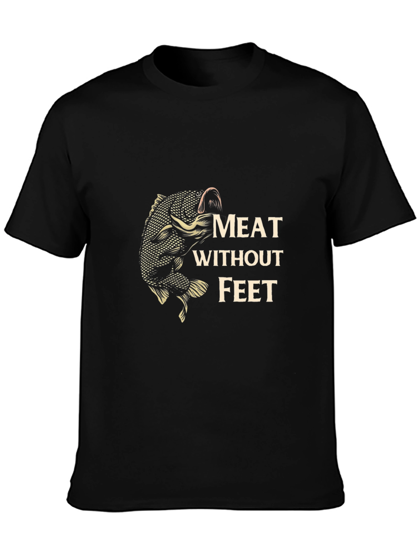 Meat Without Feet Black T-Shirt - Fishing Humor