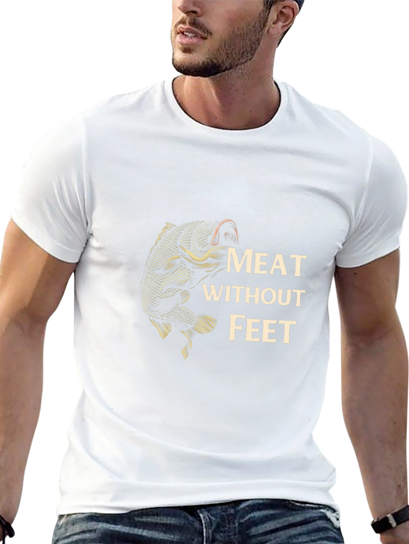 Meat Without Feet Black T-Shirt - Fishing Humor