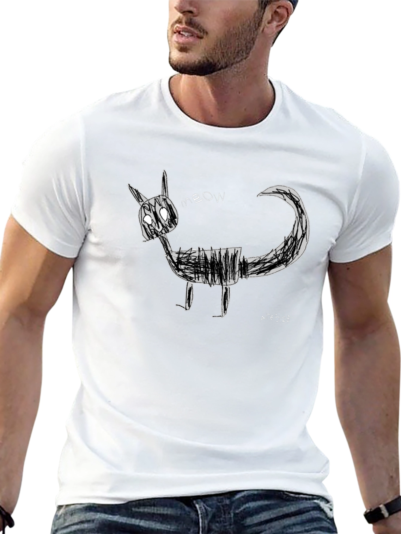Sketchy Cat Graphic Tee - Black Unisex T-Shirt