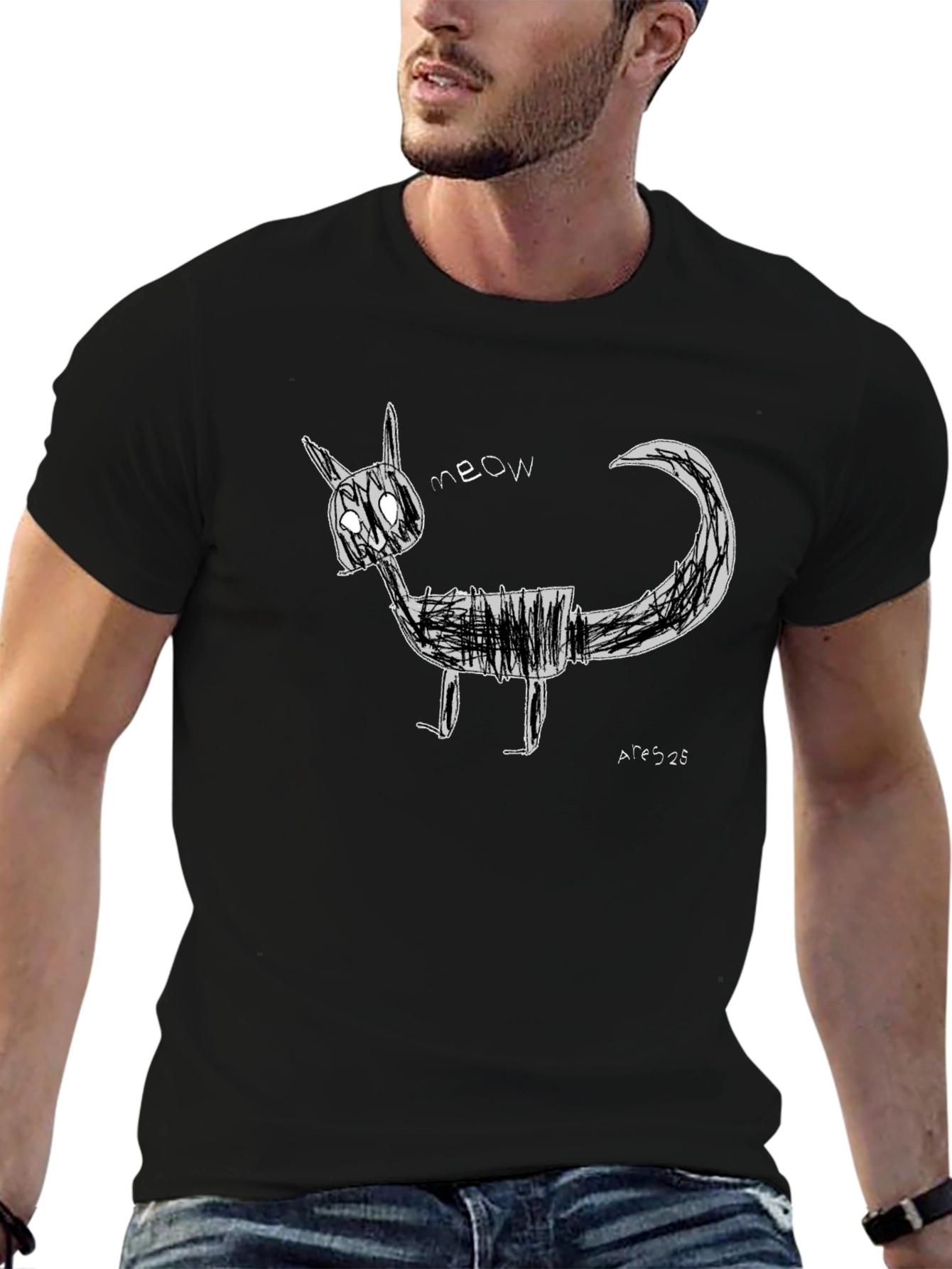 Sketchy Cat Graphic Tee - Black Unisex T-Shirt