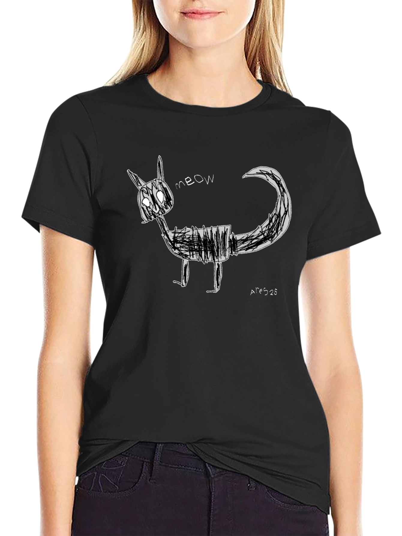 Sketchy Cat Graphic Tee - Black Unisex T-Shirt