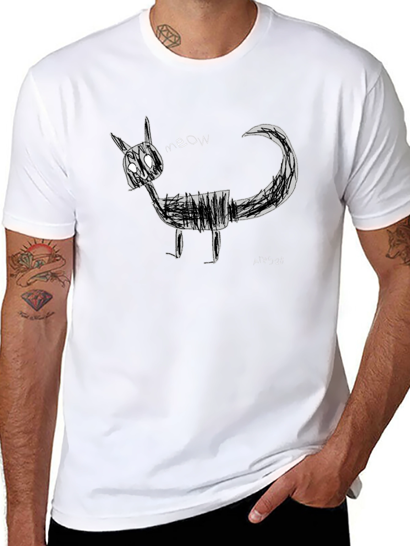 Sketchy Cat Graphic Tee - Black Unisex T-Shirt