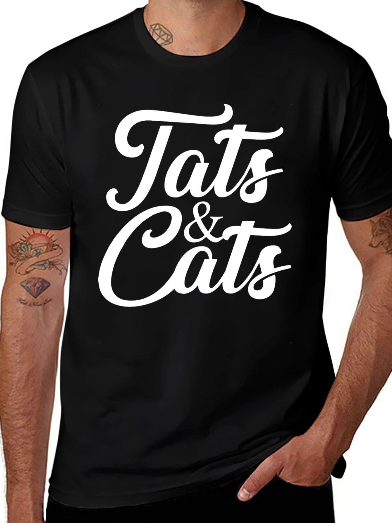 Tats & Cats Graphic Tee - Stylish Black T-Shirt