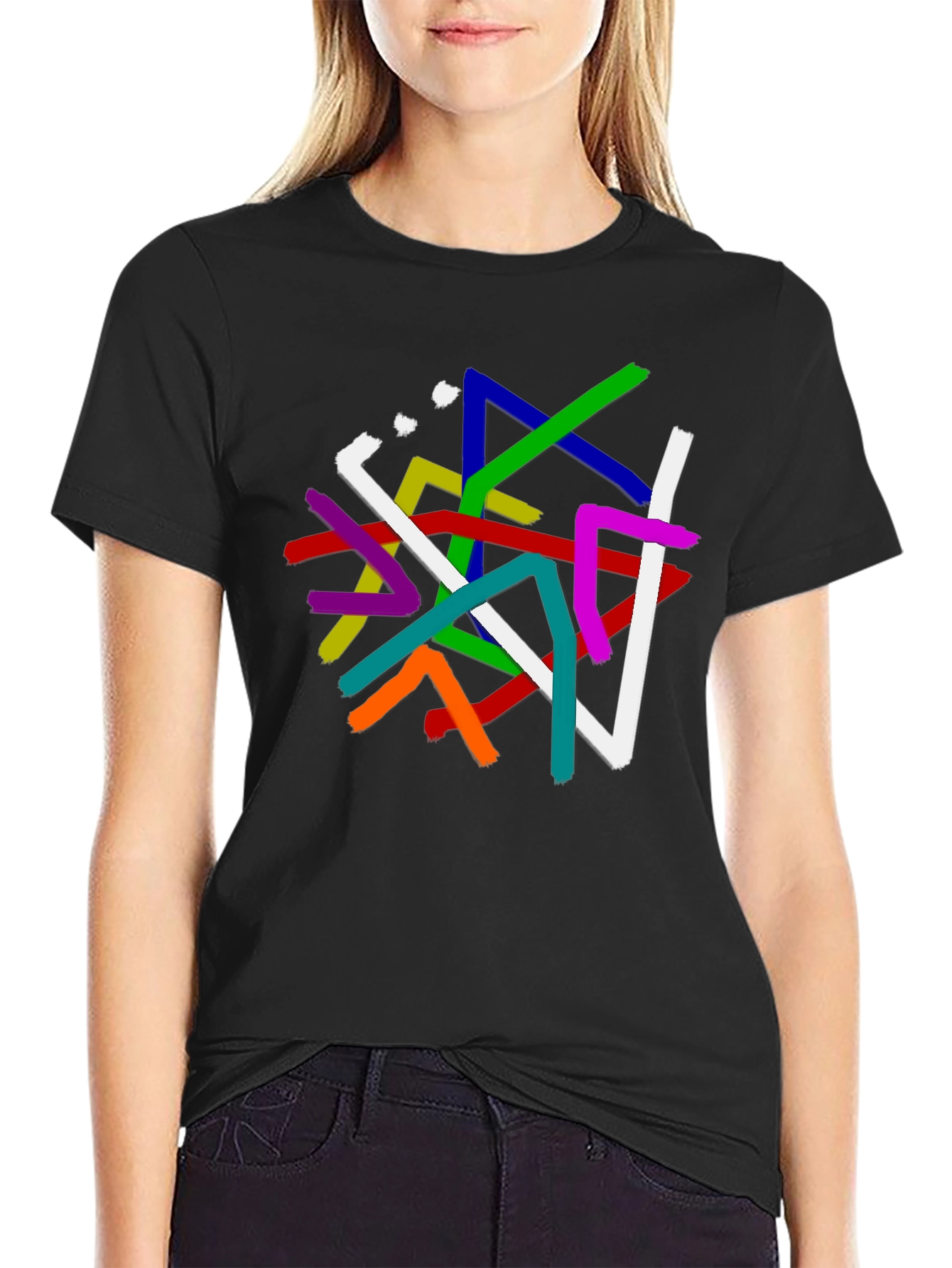 Abstract Line Art Graphic Print Black T-Shirt
