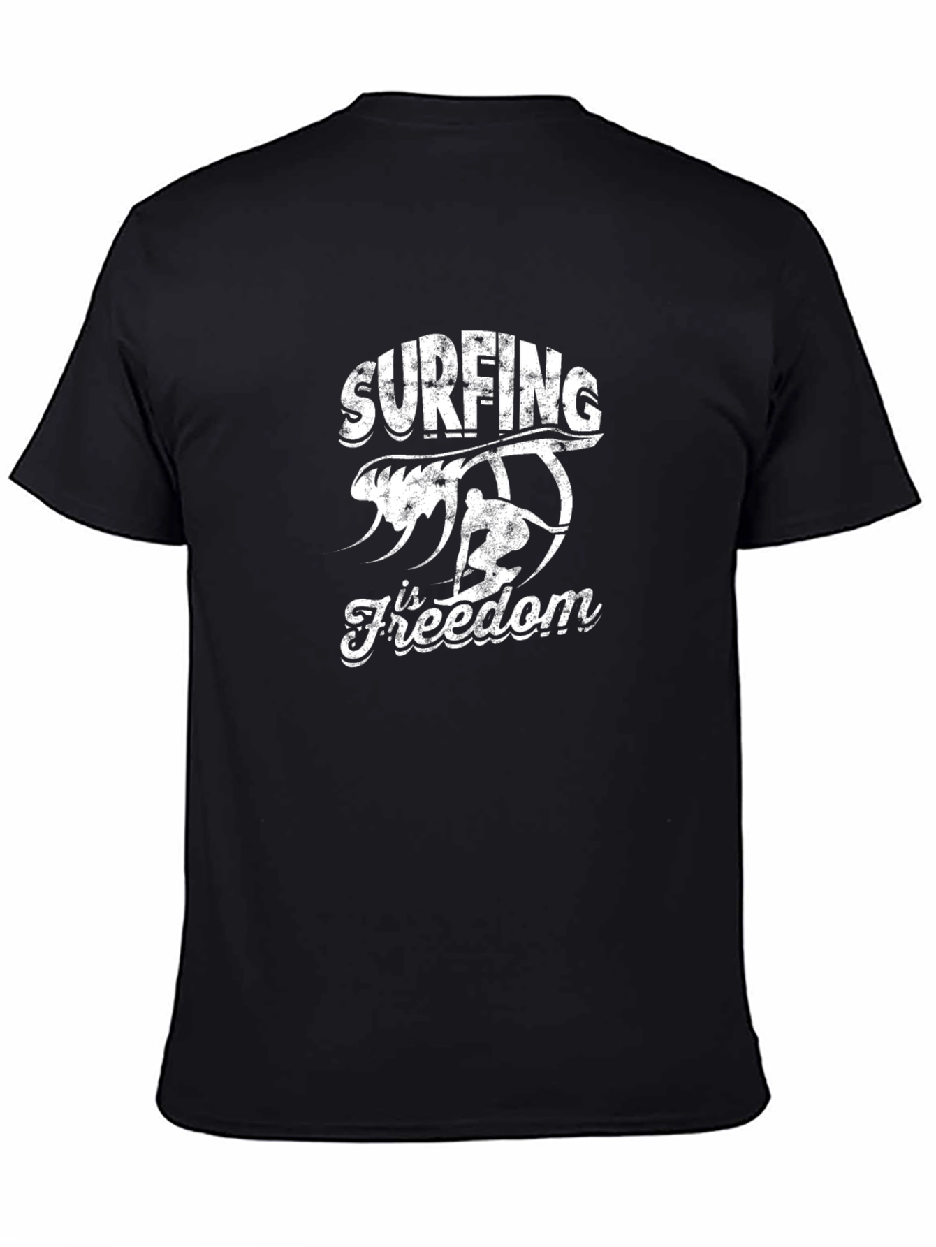 Surfing is Freedom Mens Black Graphic Tee