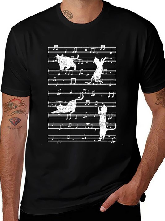 Cat Music Notes Graphic Tee