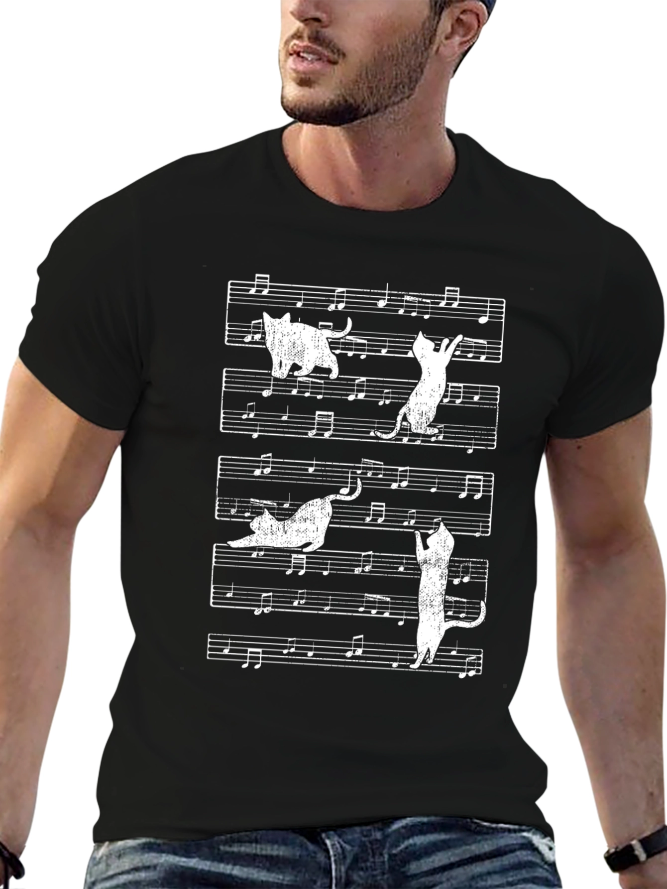 Cat Music Notes Graphic Tee
