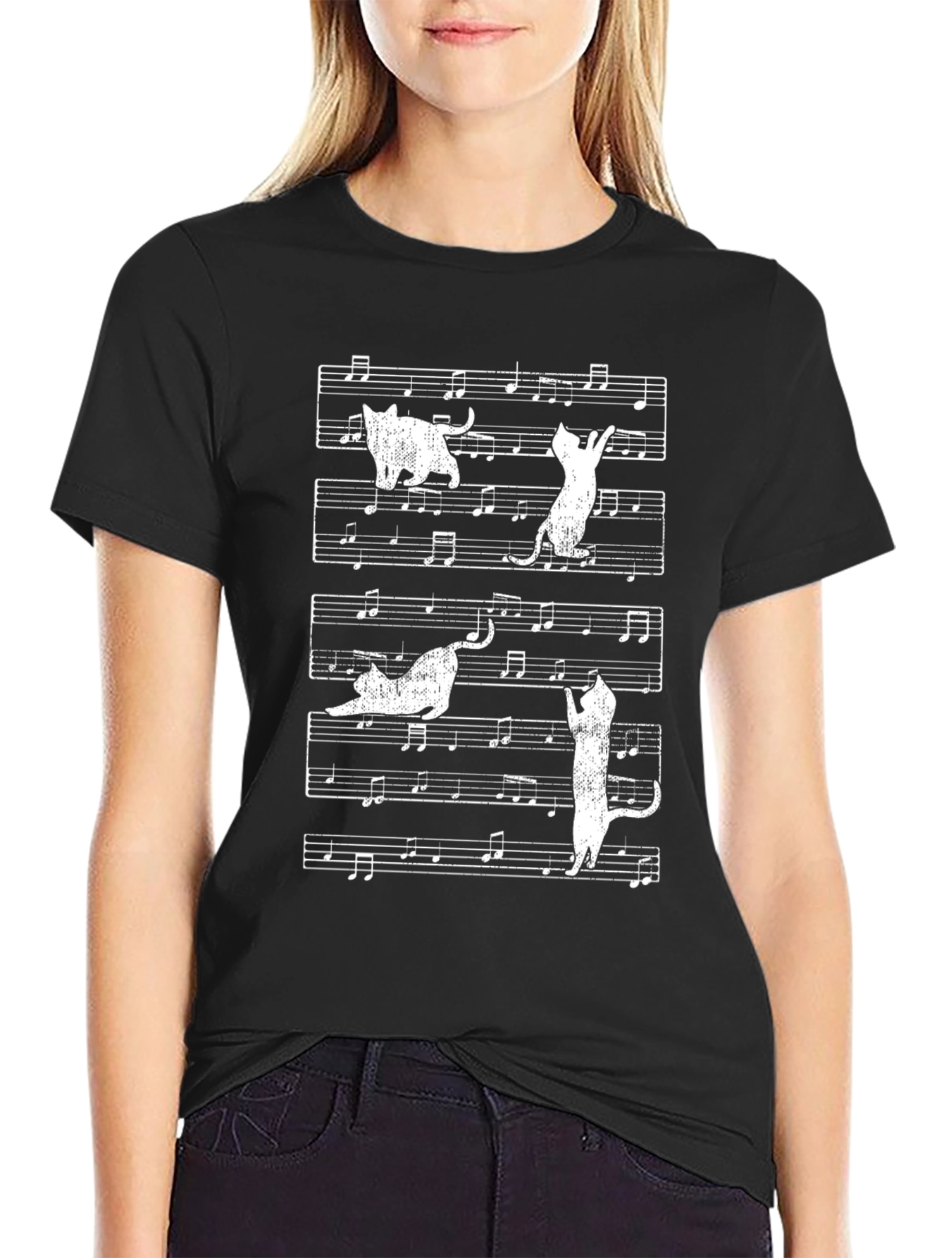 Cat Music Notes Graphic Tee