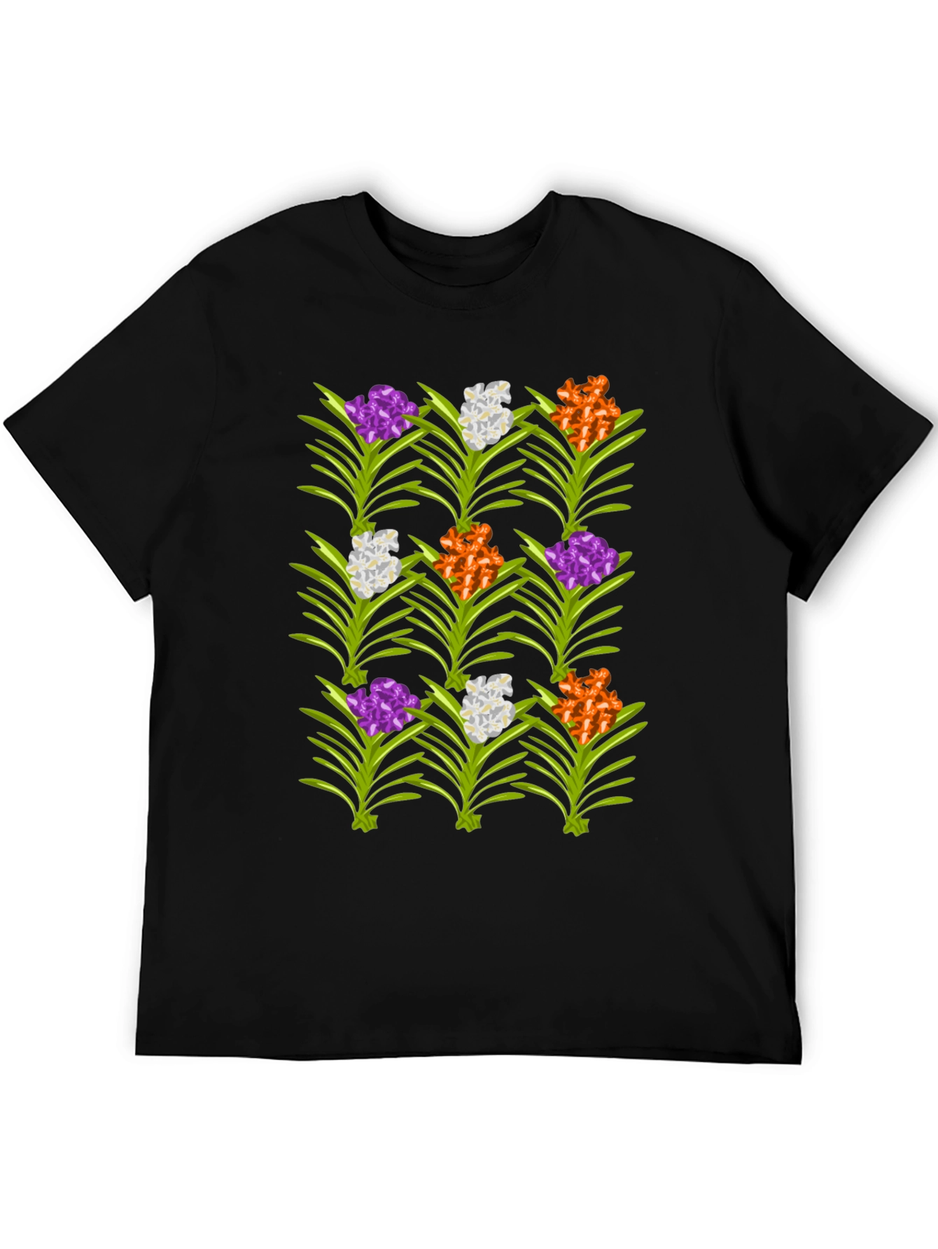 Floral Pattern Mens Black T-Shirt